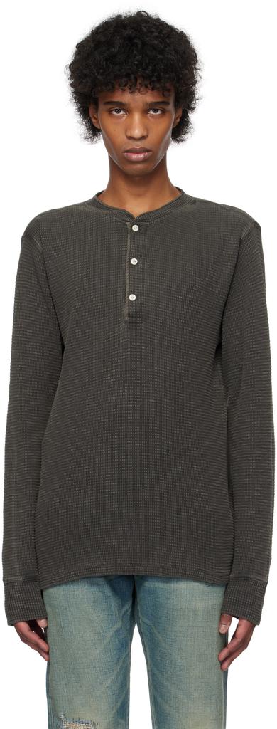 RRL Black Waffle-Knit Henley