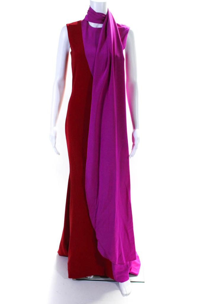 Christian Siriano Color Block Dress Gown Red Pink