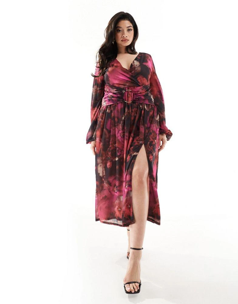 ASOS ASOS DESIGN Curve plunge midi dress in blurred floral print 1