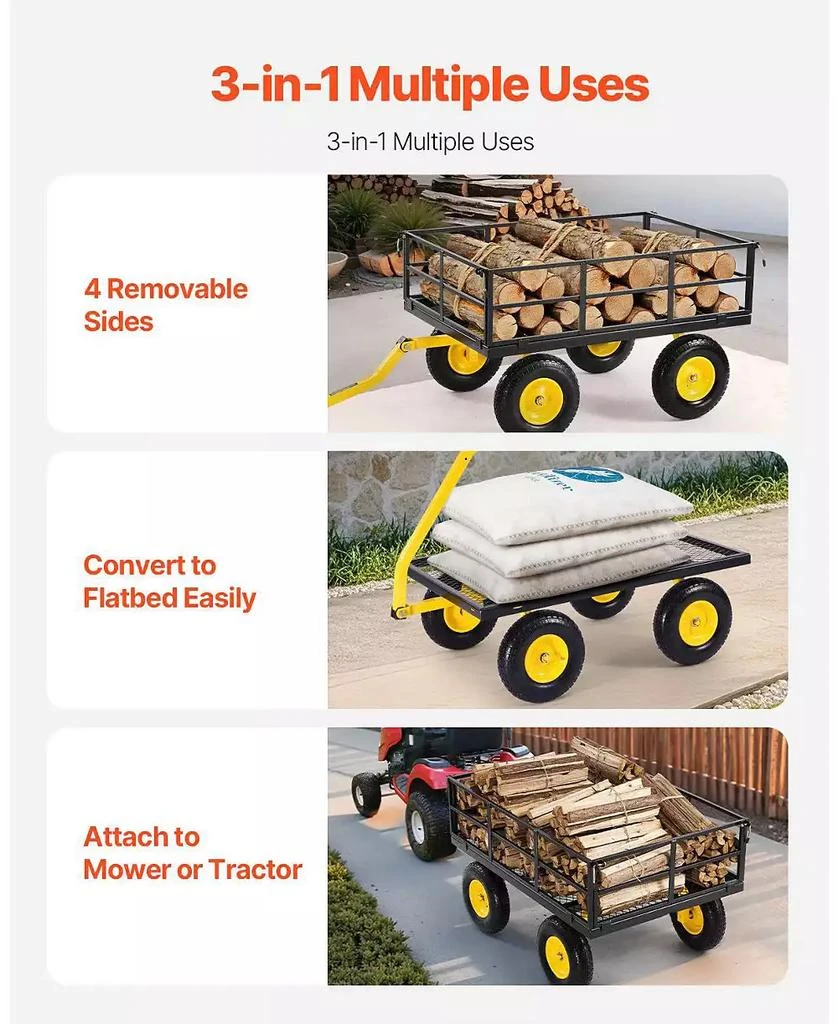 SUGIFT 1200 lb Heavy-Duty Steel Garden Cart with 13" All-Terrain Tires 
Convertible Mesh Sides 6