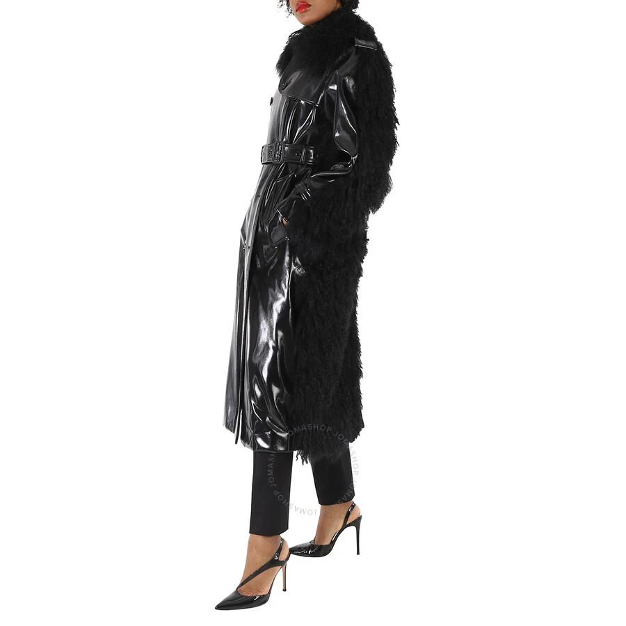 Burberry Ladies Black Shearling Trim Plastic Trench Coat 3