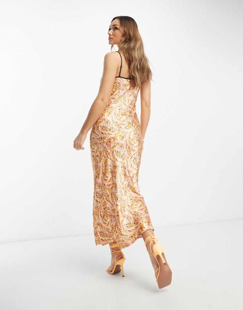 Never Fully Dressed Never Fully Dressed satin slip dress in paisley print