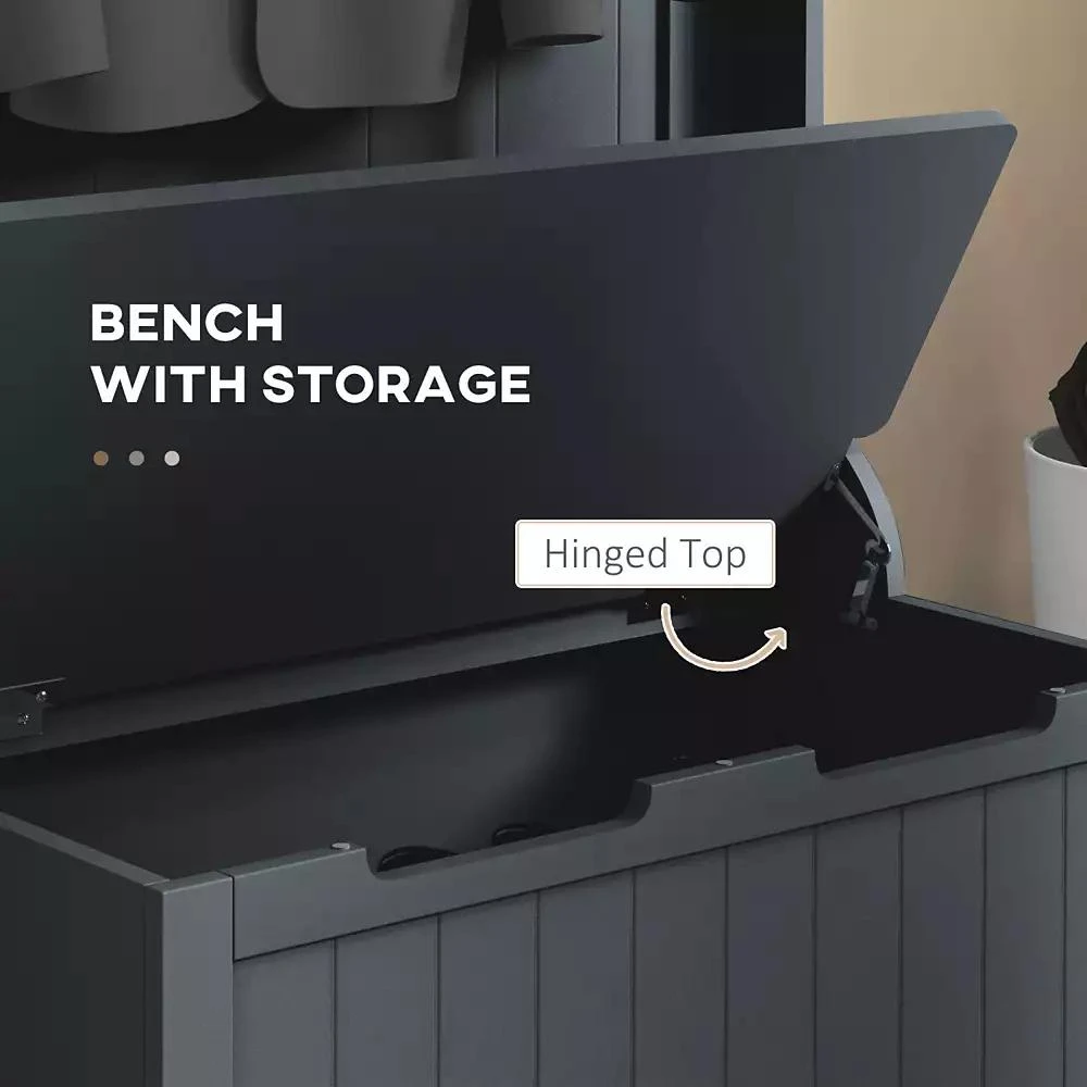 Streamdale Furniture 28" 3-In-1 Entryway Hall Tree with Storage Bench, Coat Rack with Four Hooks and Shoe Storage, Black 6