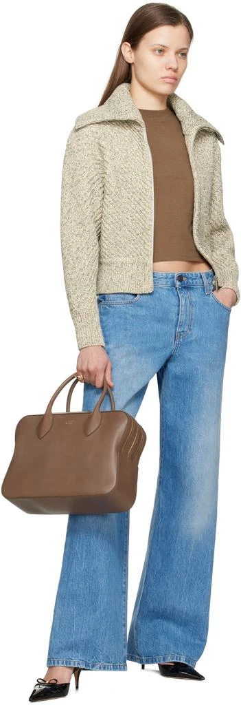 Salvatore Ferragamo Off-White Mouliné Cotton Diagonal Rib Sweater 4