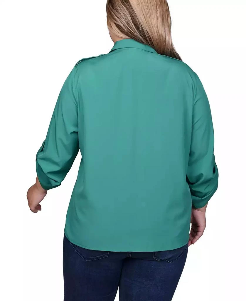 NY Collection Plus Size 3/4 Sleeve Roll Tab Blouse 2