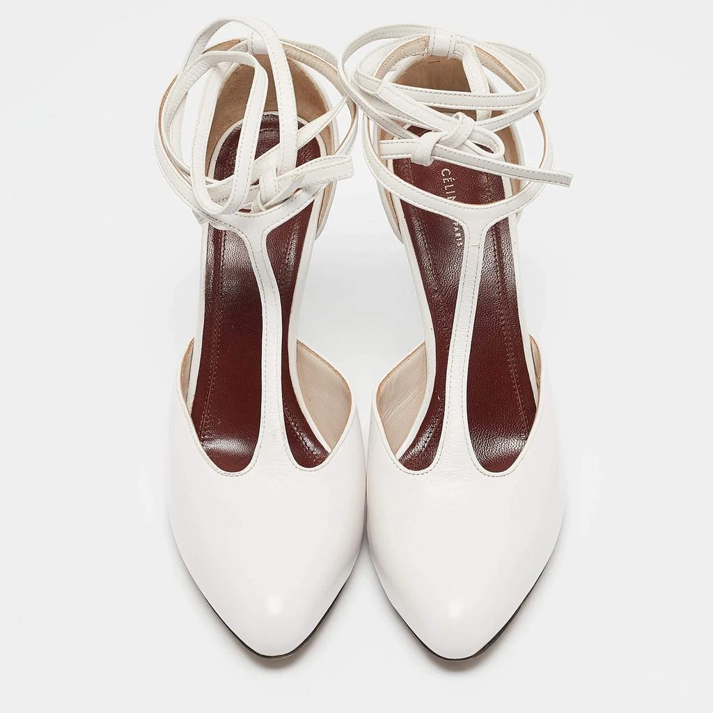 Celine Celine White Leather Night Out T-Strap Ankle Wrap Sandals Size 37.5 3