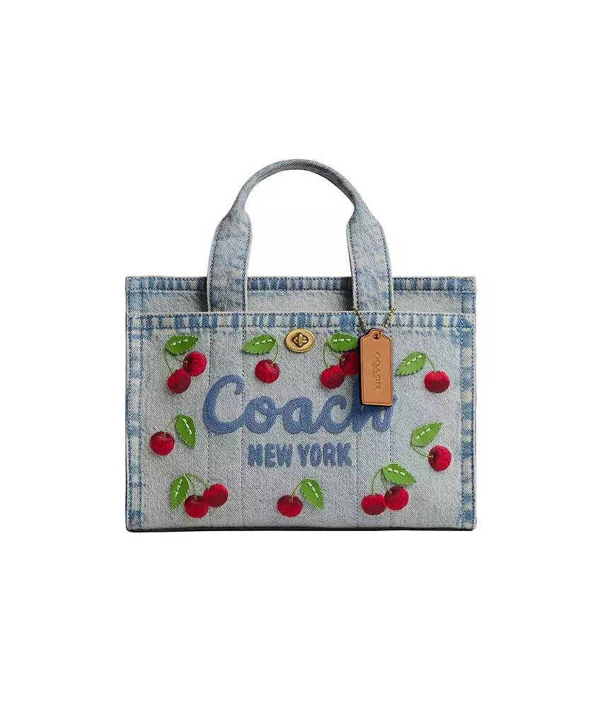 Coach Cargo Small Denim Cherry Embroidery Tote Bag 26