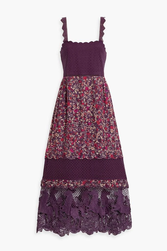 Farm Rio Lace-paneled floral-print broderie anglaise cotton midi dress
