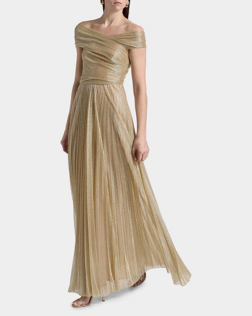 Talbot Runhof Metallic Pin Dot Pleated Off-The-Shoulder Gown 2
