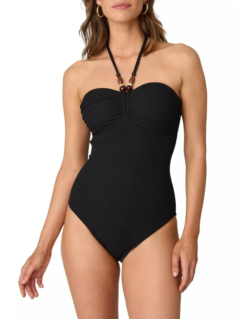 Shoshanna Cinched Beaded Halter One-Piece Swimsuit 2