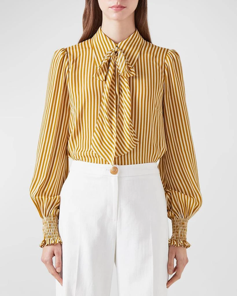LK Bennett Emilia Striped Tie-Neck Blouse 4
