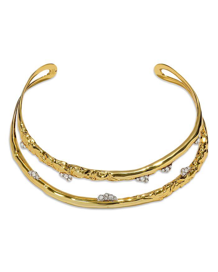 Alexis Bittar Crystal Thorned Structured Open Collar Necklace in 14K Gold Plated, 4.75"