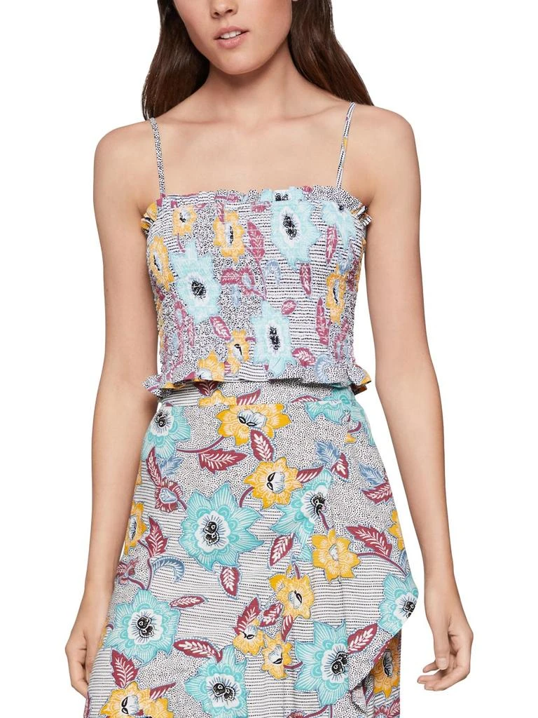 BCBG Womens Floral Print Smocked Crop Top 1