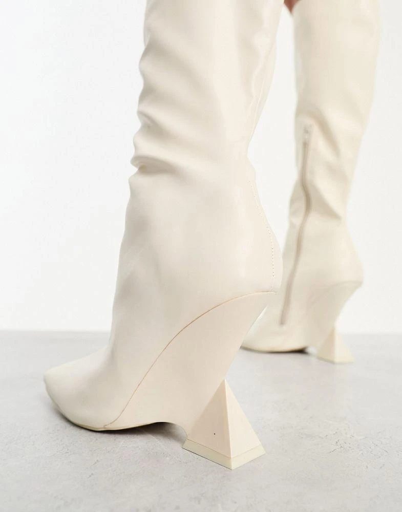 Public Desire Public Desire Vanessa wedge heel knee boot in ecru 2