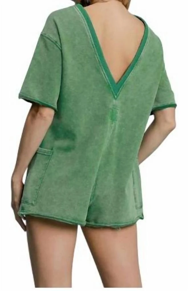 umgee Vintage Short Sleeve Romper In Green 2