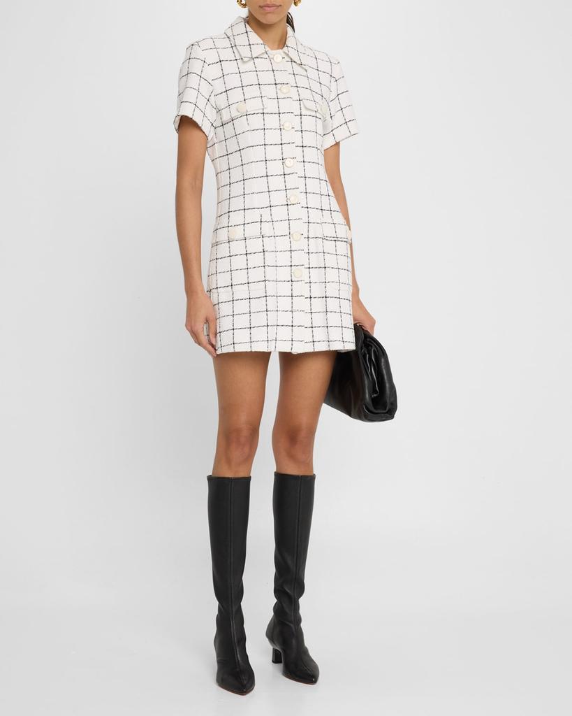 Marella Vidim Grid-Print Tweed Mini Shirtdress