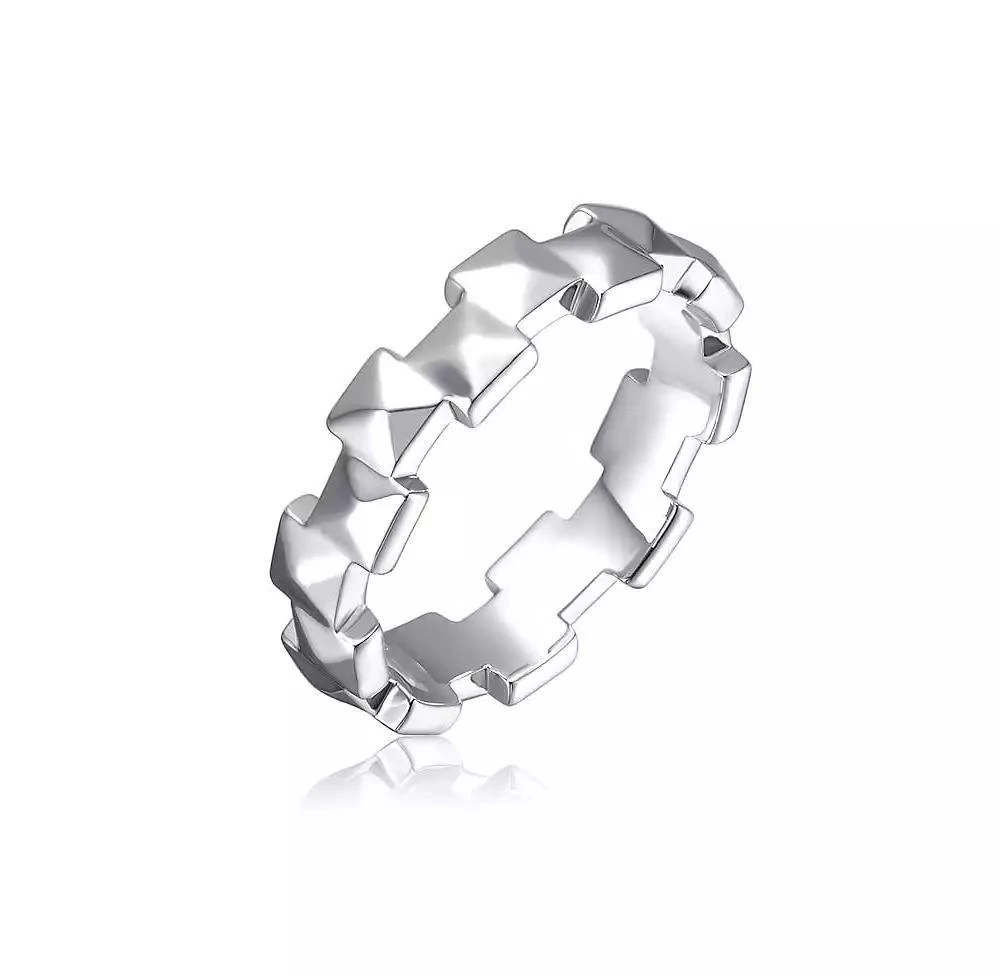 Rachel Glauber White Gold Plated Geometric Pyramid-Patterned Band Ring