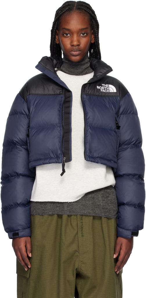 The North Face Navy Black Nuptse Short Down Jacket Women s Coats BeyondStyle