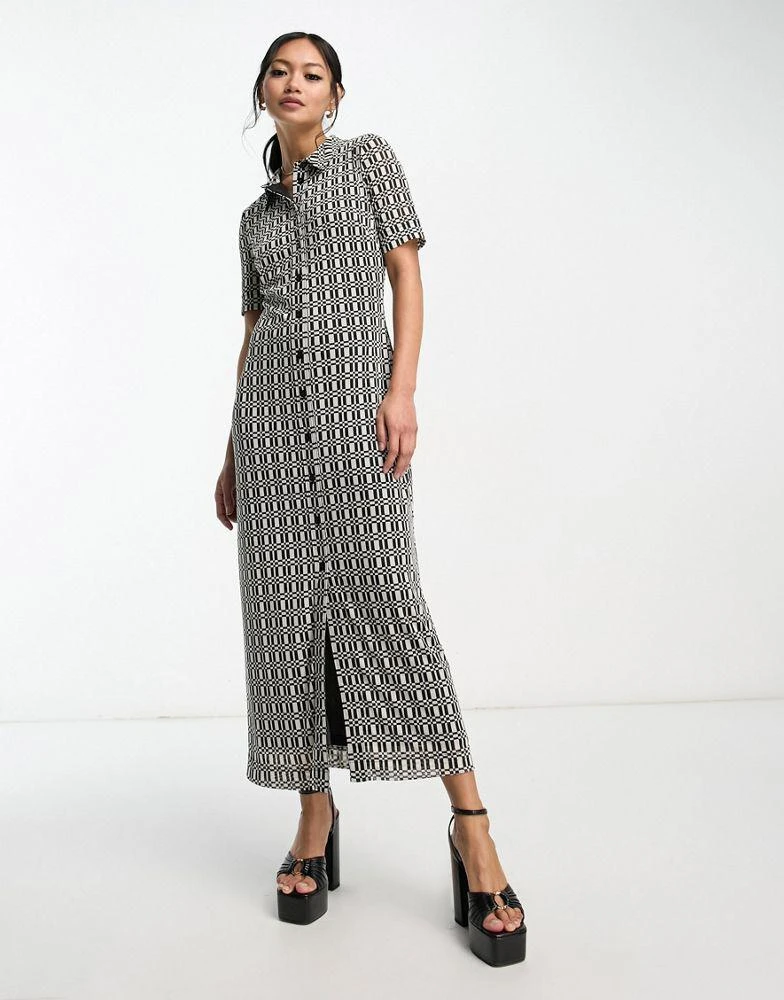 Whistles Whistles short sleeve midi sheer dress in geometric print 3