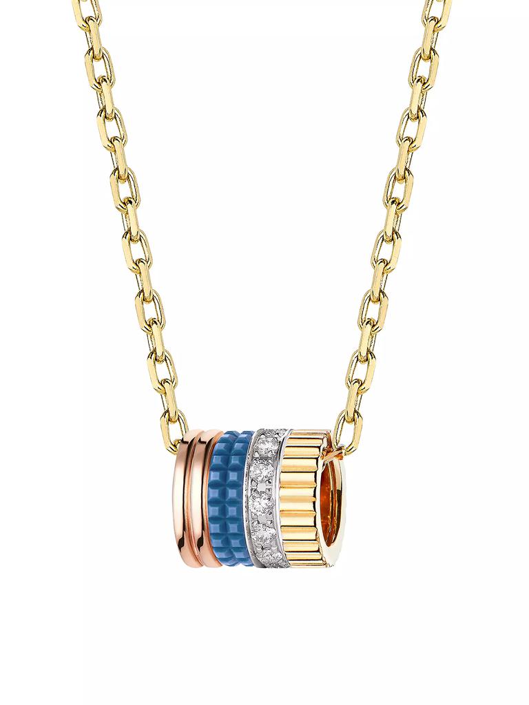 Boucheron Quatre Blue Edition Tri-Tone 18K Gold, HyCeram & 0.17 TCW Diamond Pendant Necklace