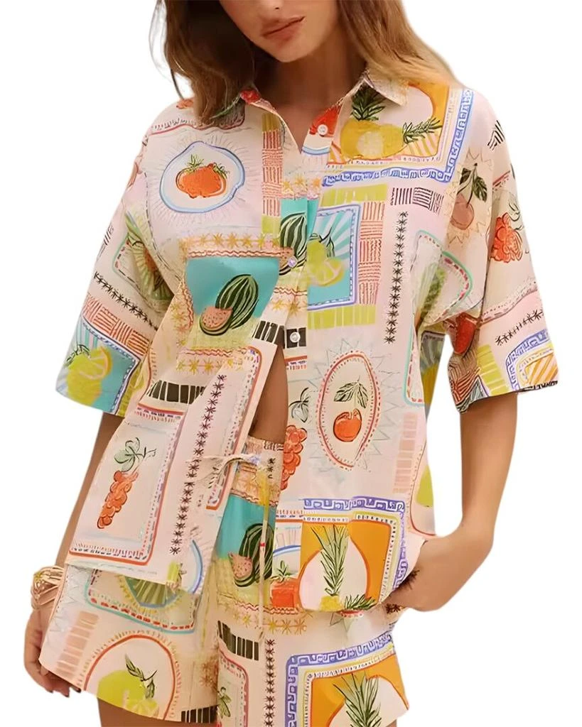 ESEA womens  2pc Linen-Blend Shirt & Short Set, 6 1