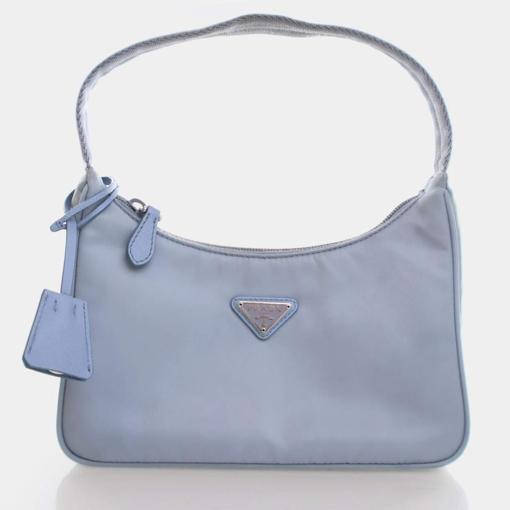 Prada Sky blue/caramel crochet tote bag with logo - Tote