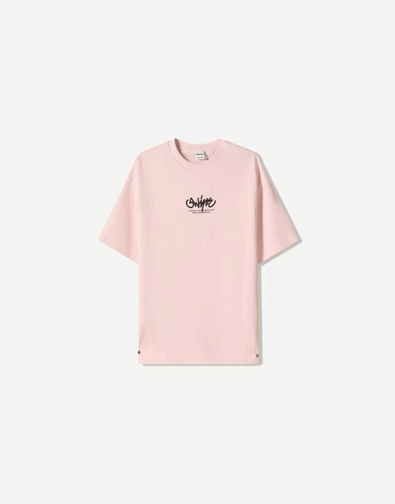 Bershka Bershka printed short sleeve t-shirt in pink 1