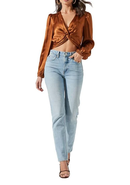 ASTR The Label Womens Cropped Copper V Neck Top 1