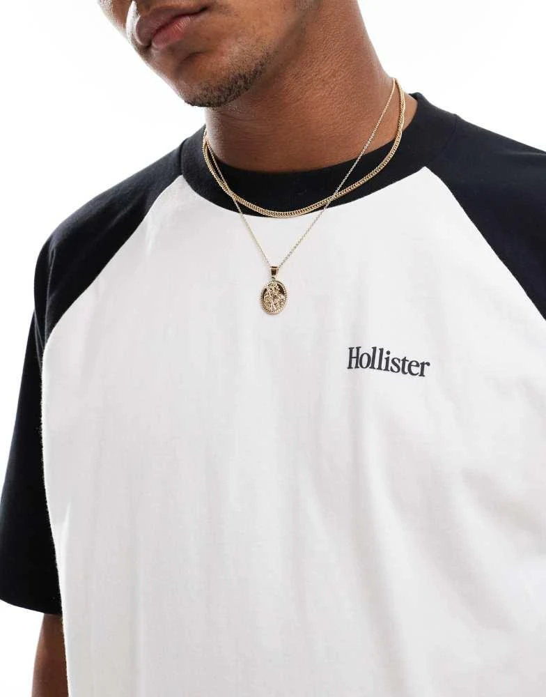 HOLLISTER Hollister back print heavyweight boxy fit raglan baseball t-shirt in white/black 4