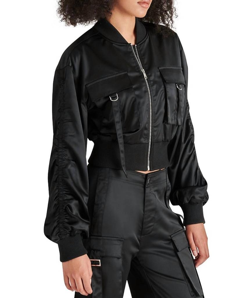 BB Dakota Costa Silk Utility Cropped Bomber Jacket In Black