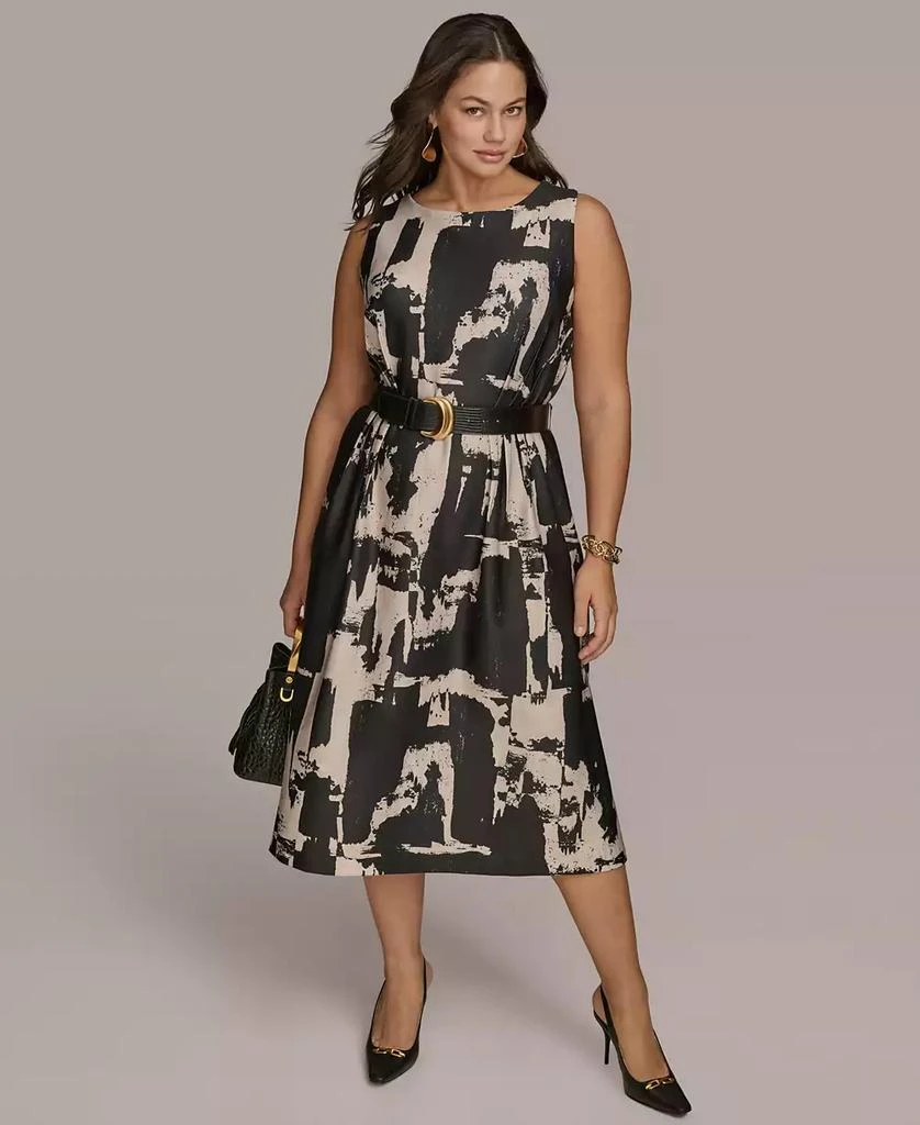 Donna Karan Plus Size Printed Belted A-Line Dress 6