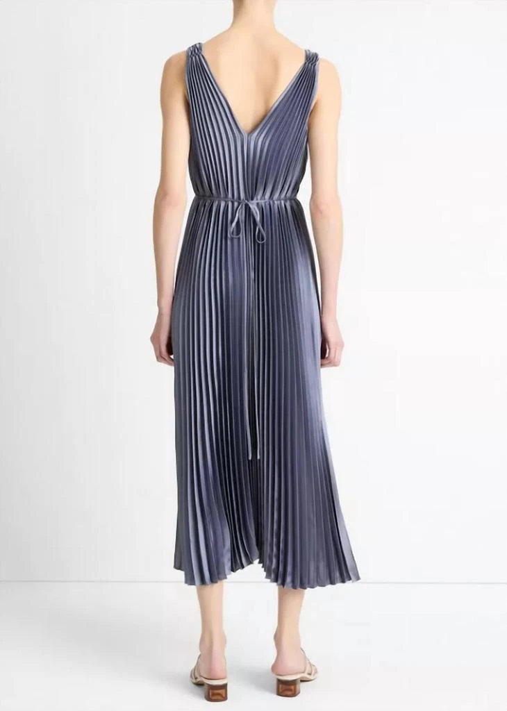 Vince Hand-Smocked Pleated Satin Dress In Mauve Thistle, Size M-L