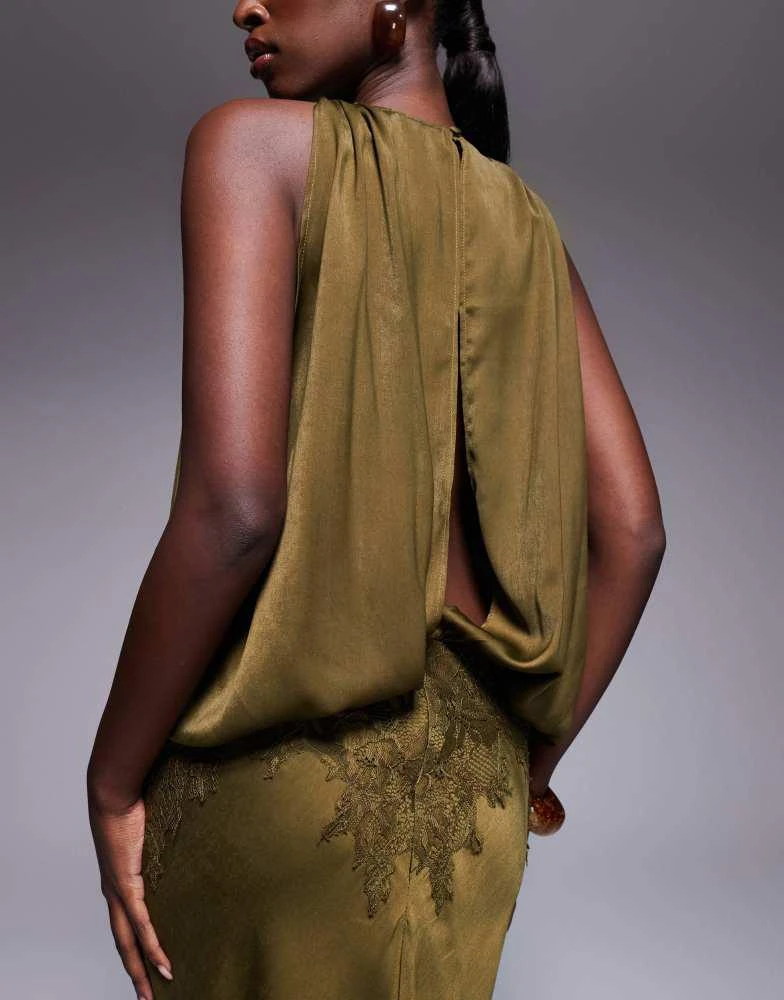 ASOS ASOS DESIGN satin blouson bodice maxi dress with lace applique in  khaki - Dresses & Skirts - Free Shipping - BeyondStyle