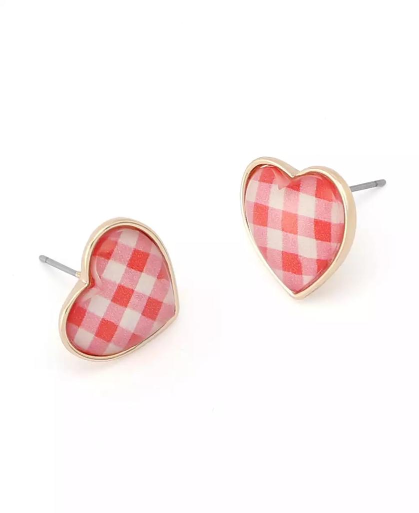 Betsey Johnson Backyard Gingham Heart Stud Earrings