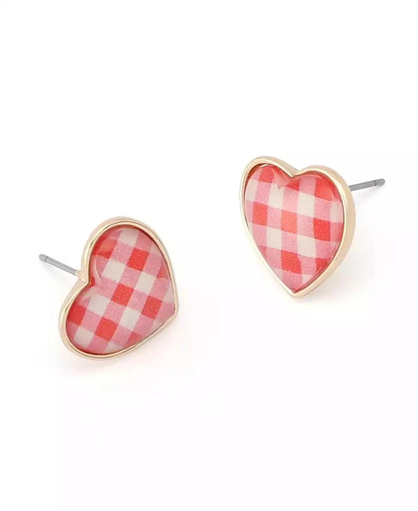 Betsey Johnson Backyard Gingham Heart Stud Earrings 2