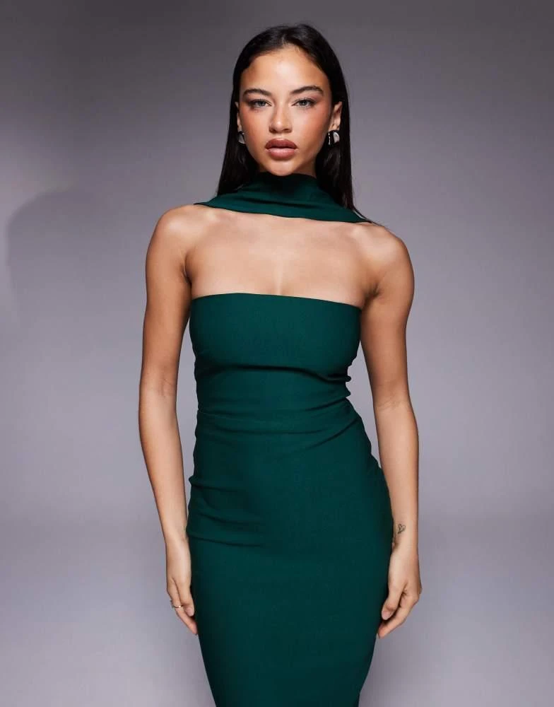 Vesper bengaline bandeau choker detail back button detailing maxi dress in forest green Vesper bengaline bandeau choker detail back button detailing maxi dress in forest green