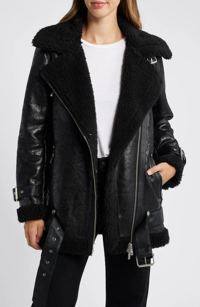 Avec Les Filles Faux Shearling Biker Jacket 4