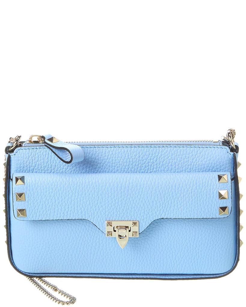 Valentino Valentino Rockstud Grainy Leather Wallet On Chain