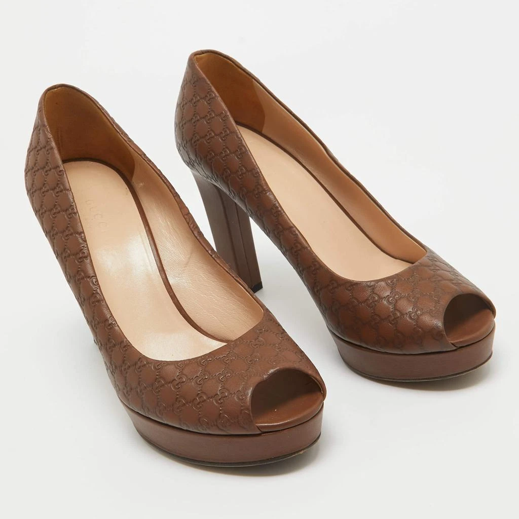Gucci Gucci Brown Guccissima Leather Platform Peep Toe Pumps Size 39.5 4