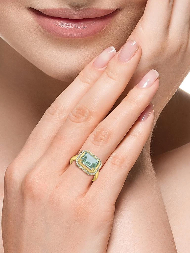 Saks Fifth Avenue Collection 14K Yellow Gold, Green Amethyst 
0.25 TCW Diamond Halo Ring 2