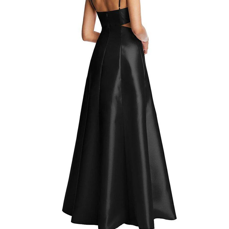 Alfred Sung Open Neckline Cutout Satin Twill A-Line Gown with Pockets D840 2
