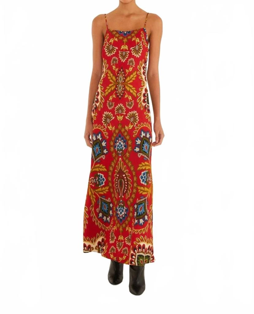 Farm Rio Folk Tapestry Slip Dress In Red