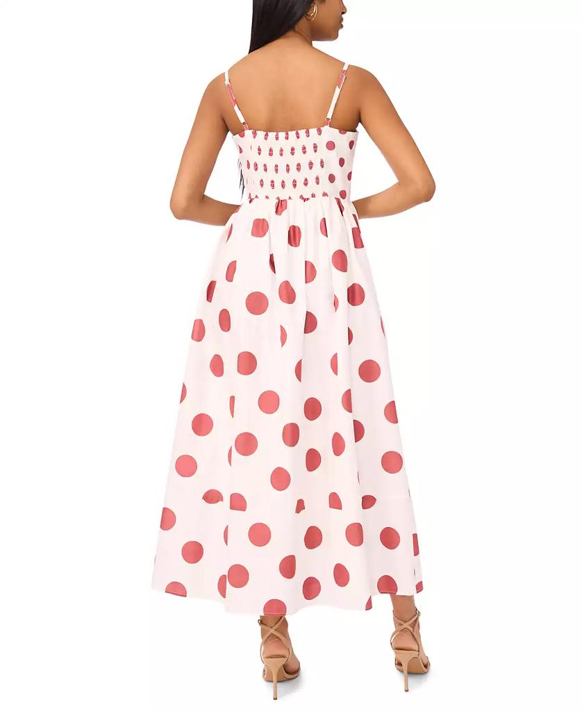 CeCe Women's Cotton-Blend Printed Tie Smocked-Back Maxi Dress