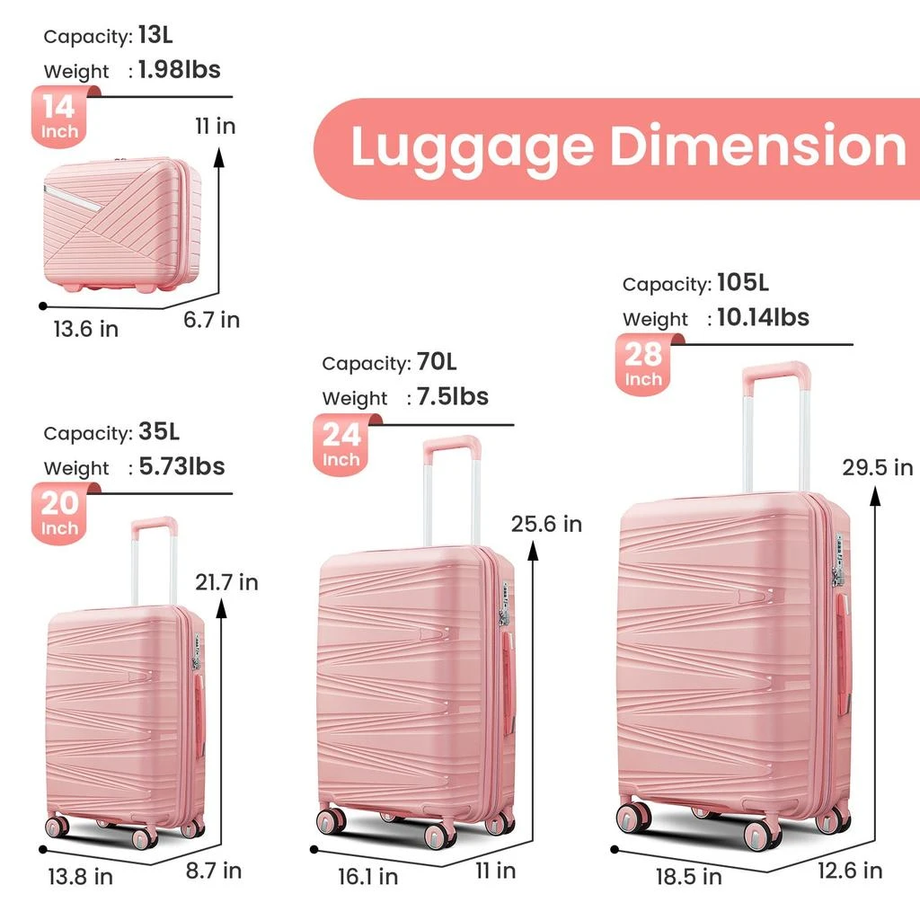 Streamdale Furniture Streamdale Luggage 4 Piece Sets(14/20/24/28) 3