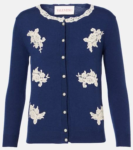 Valentino Lace-trimmed virgin wool cardigan 1