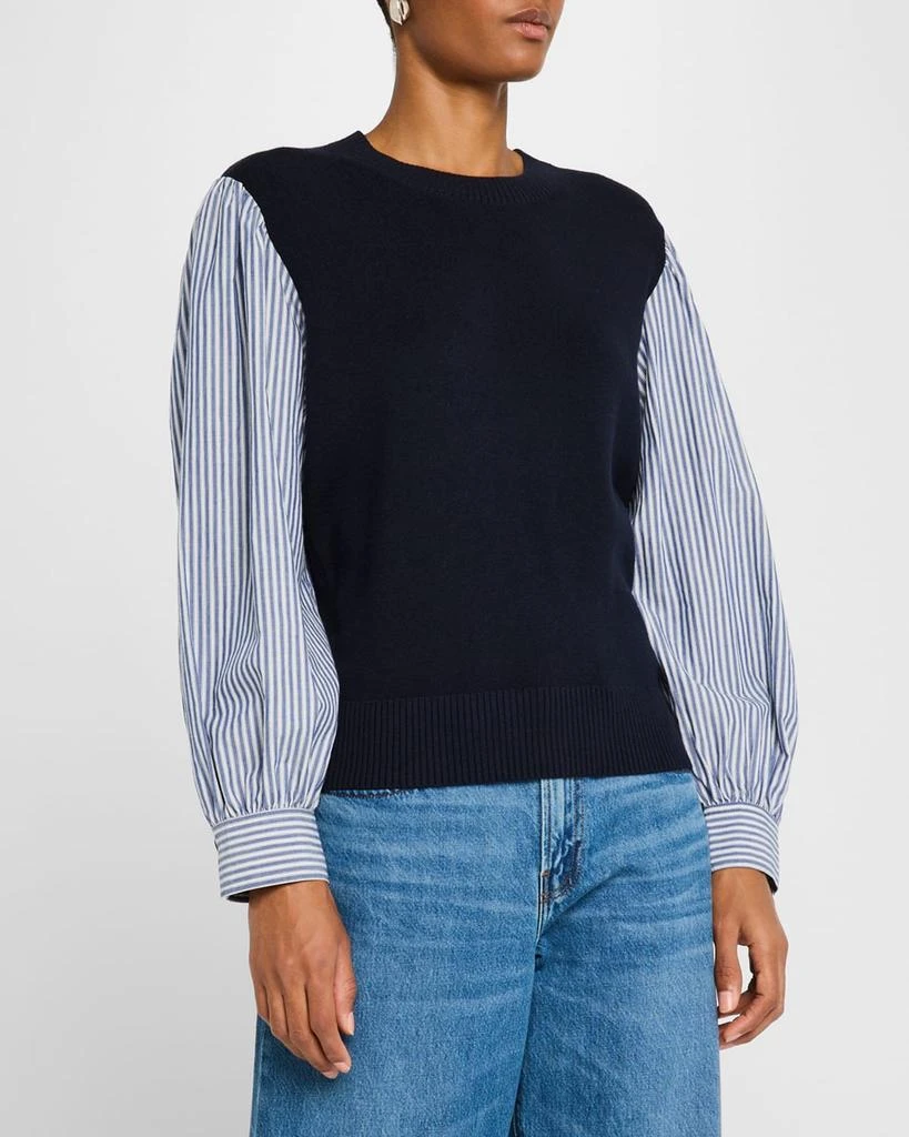 VANESSA BRUNO Striped-Sleeve Mixed Media Blouse 4
