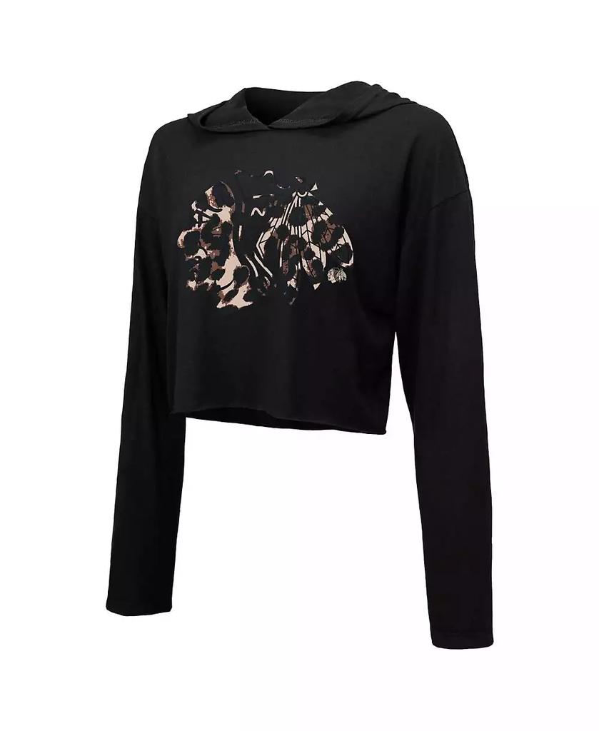 Majestic Women's Threads Connor Bedard Black Chicago Blackhawks Leopard Print Name and Number Cropped Pullover Hoodie