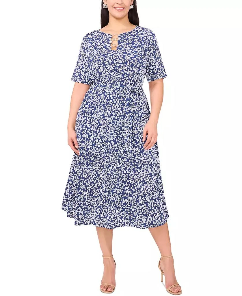 msk midi dresses MSK Women's Tie Waist Print A-Line Midi Dress