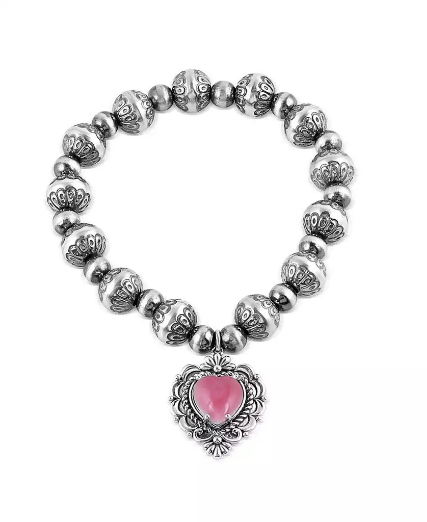 American West Jewelry Sterling Silver Pink Concha Shell Heart Charm Bead Bracelet