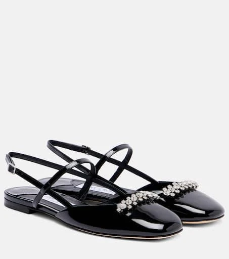 Jimmy Choo Belinda embellished patent leather flats 1